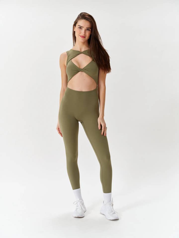Olive Peek-A-Boo Jumpsuit for wholesale by Revyve Active