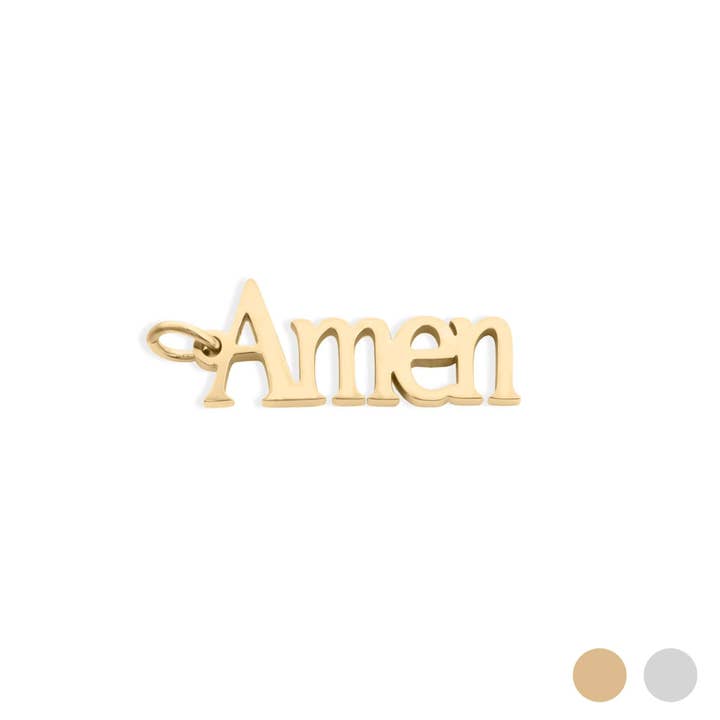 18K Gold PVD Stainless Steel Amen Word Charm for wholesale by WJW