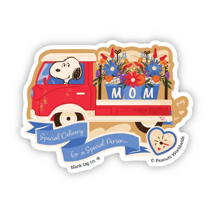 Peanuts® Special Delivery For Mom Waterproof Sticker for wholesale by Blank Tag Co. Stickers - Waterproof Stickers