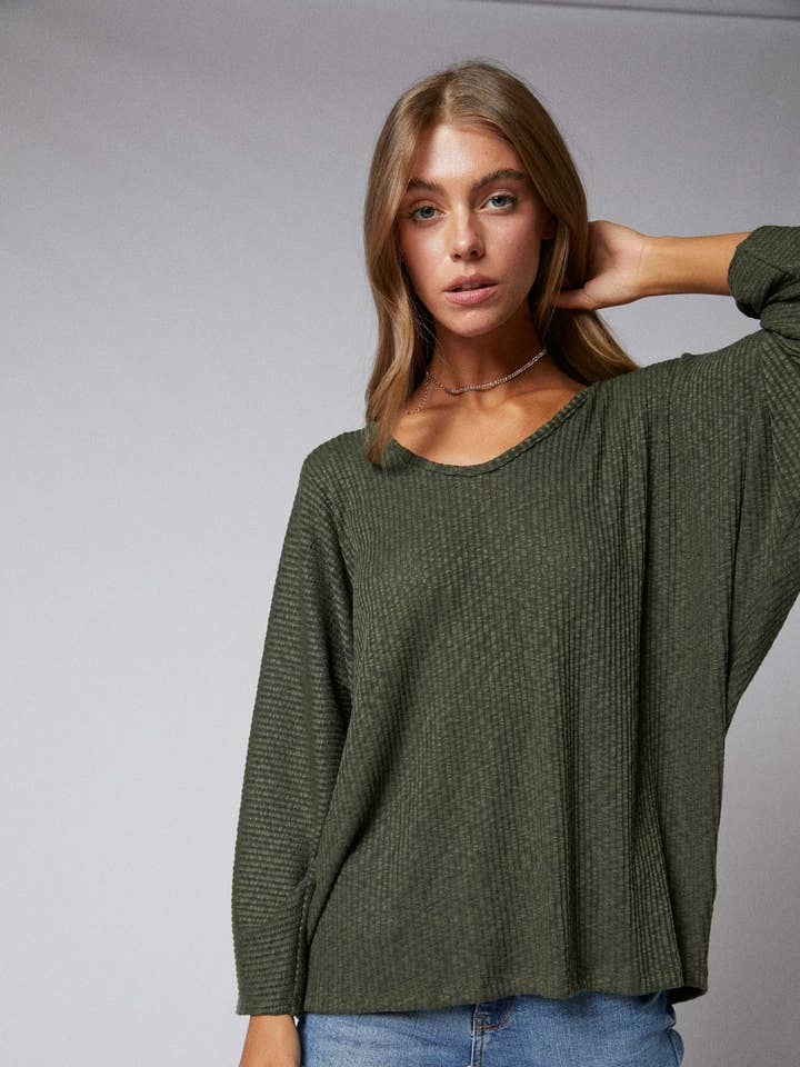 T5933-K003 3/4 Sleeves Lace Back Patch Cocoon Top for wholesale by Cerule