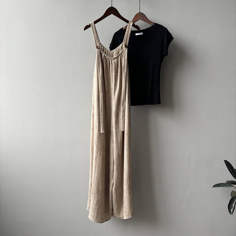 beige Slouchy overalls with 4% linen blend for wholesale on Faire9