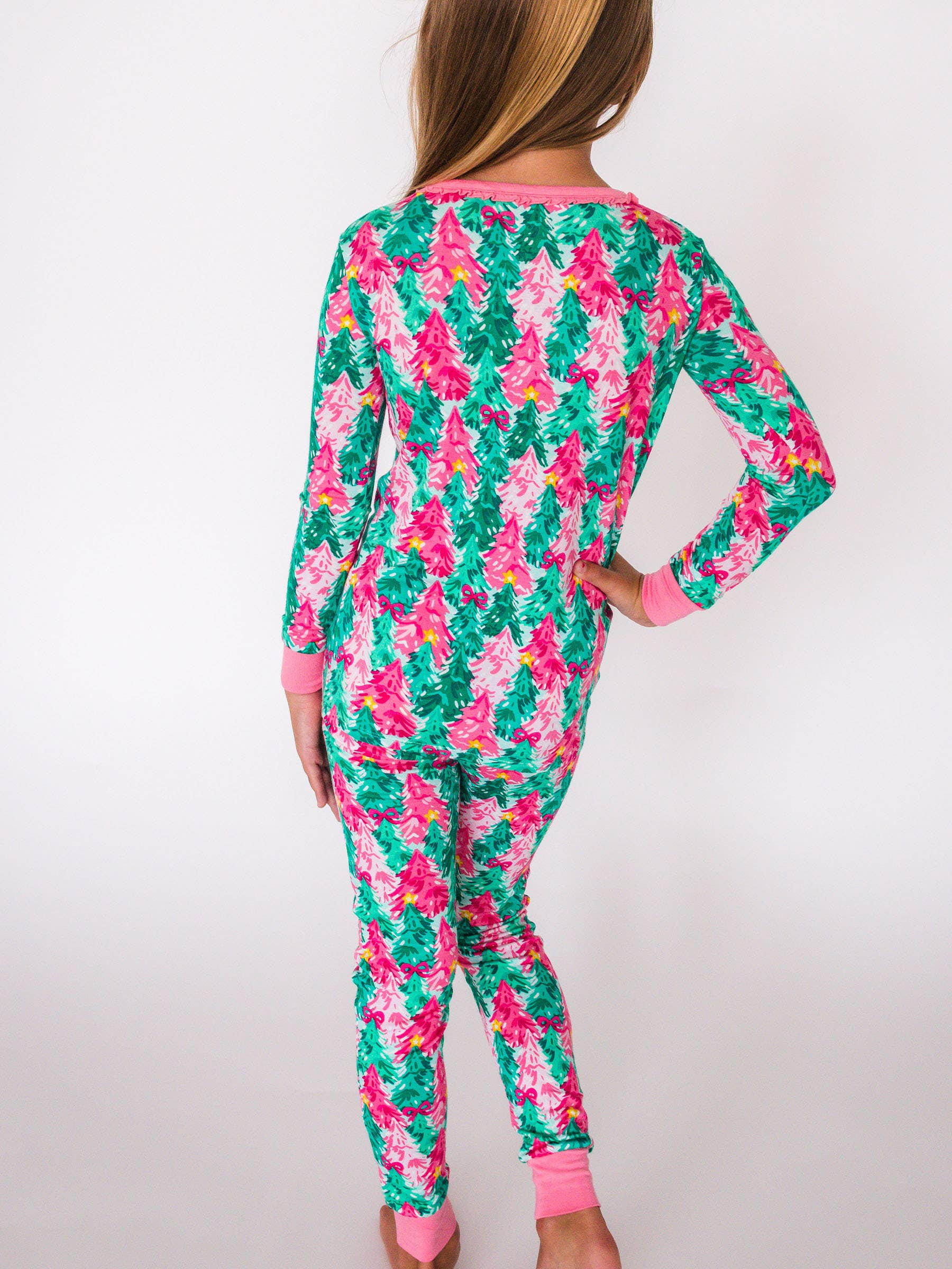 SoftSnooze™ Girls Bamboo Viscose Pink Jolly Grove Ruffle Long Sleeve Pajama Set for wholesale on Faire3