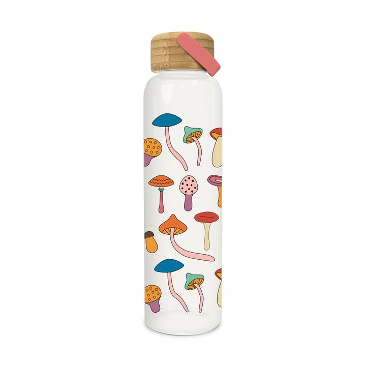 Studio Oh! - Wholesale Water Bottle - Mushroom Melody Glass Water Bottle with Bamboo Lid