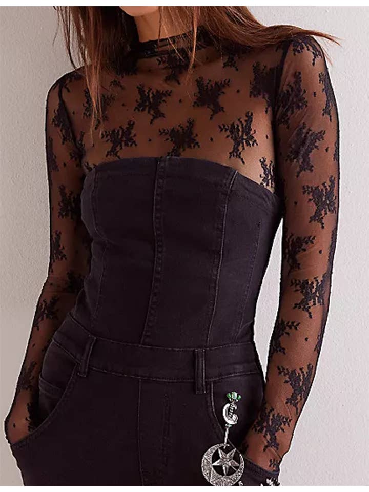 Sweetkama - Wholesale Blouse - Women's - Lux Layering Floral Lace See Through Mesh Top Blouse SKT151