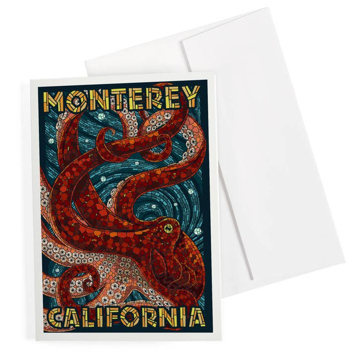 GREETING CARD Monterey, California, Octopus, Mosaic for wholesale by Lantern Press