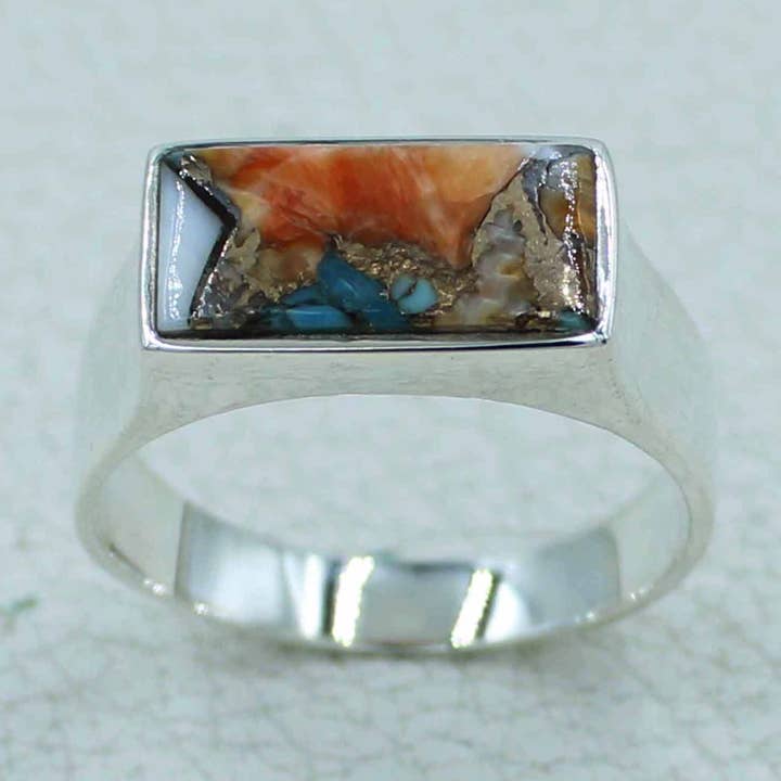 Spiny Oyster Turquoise Silver Ring for wholesale by Silvex Jewelry
