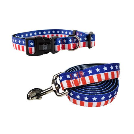 USA Patriotic Adjustable Dog Collar with matching Lead for wholesale by Barker's Bowtique