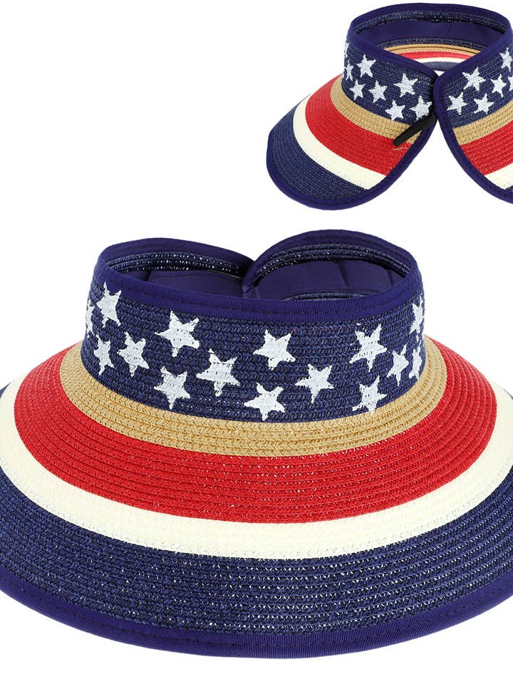 Straw American Flag Sun Visor for wholesale by SP Sophia Collection