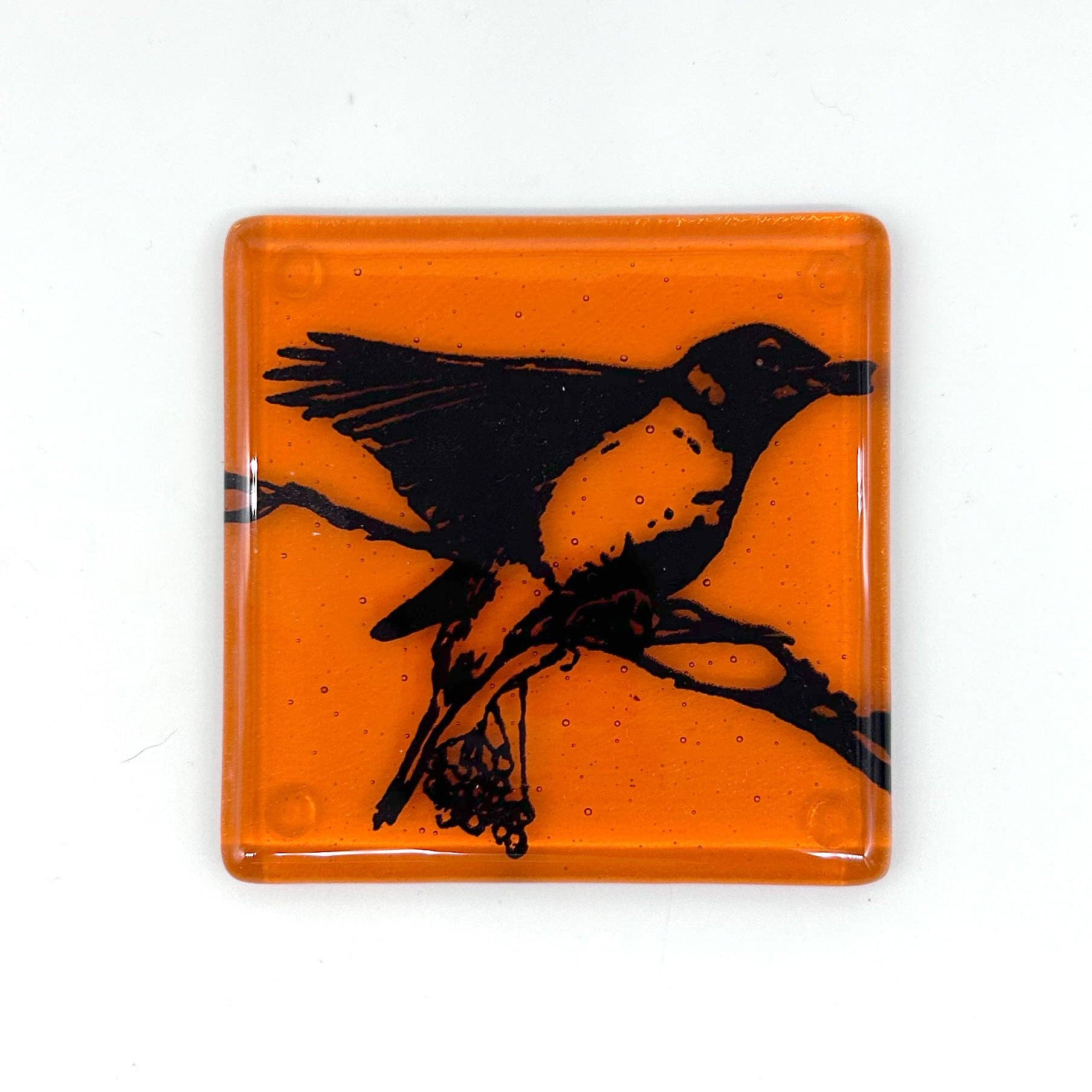 Kiku Handmade | Contemporary Fused Glass Home Goods - Wholesale Coasters - Birds | Robin Fused Glass 4" Single Coaster1