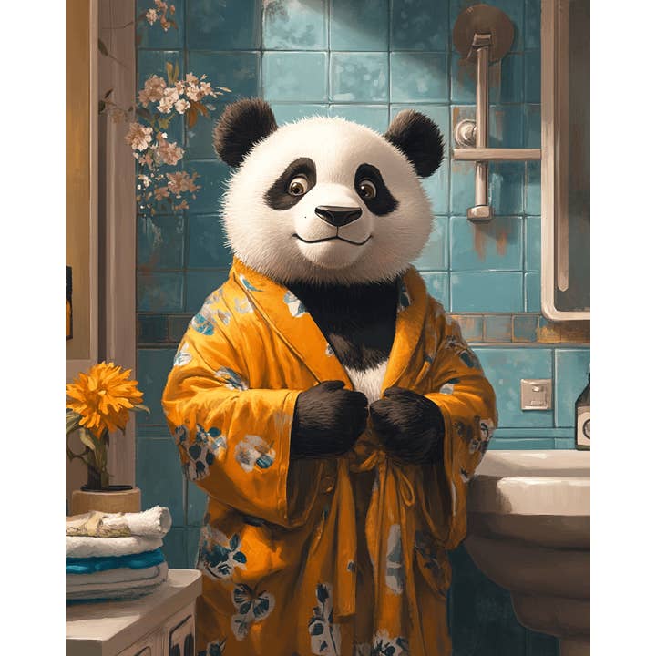Mowbi - Vente Affiche d'art - Ours panda en peignoir - Impressions d'art mural pour salle de bain – Œuvre 8″x10″ pour cadre 11″x14″