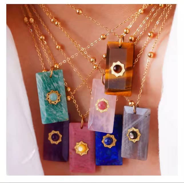 HoopLa - Wholesale Pendant/Charm Necklace - Augusta Antonia- Gemstone- Sun Pendant Necklace6