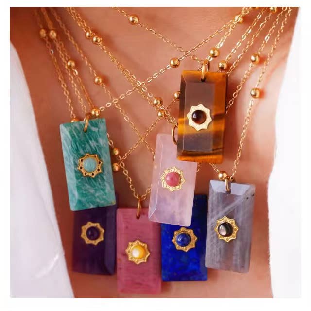 HoopLa - Wholesale Pendant/charm necklace - Augusta Antonia- Gemstone- Sun Pendant Necklace6