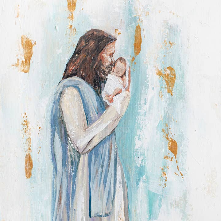 Mackenzie Kissell Art - Wholesale Art Print - Jesus and Baby 'I Knew You' in Acrylic Gold Frame 4x6