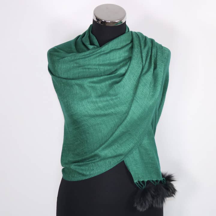 Tivello - Wholesale Scarf - Women's - Grace Cashmere Scarf With Faux Fur Pom Poms