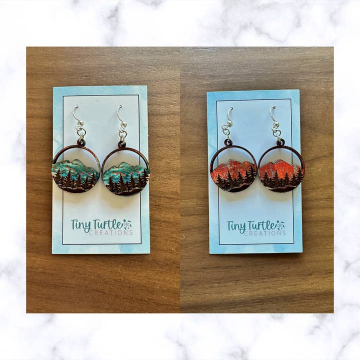 Tiny Turtle Creations - Wholesale Dangle Earrings - Forest Mountain Engraved Circle Wood Earrings1