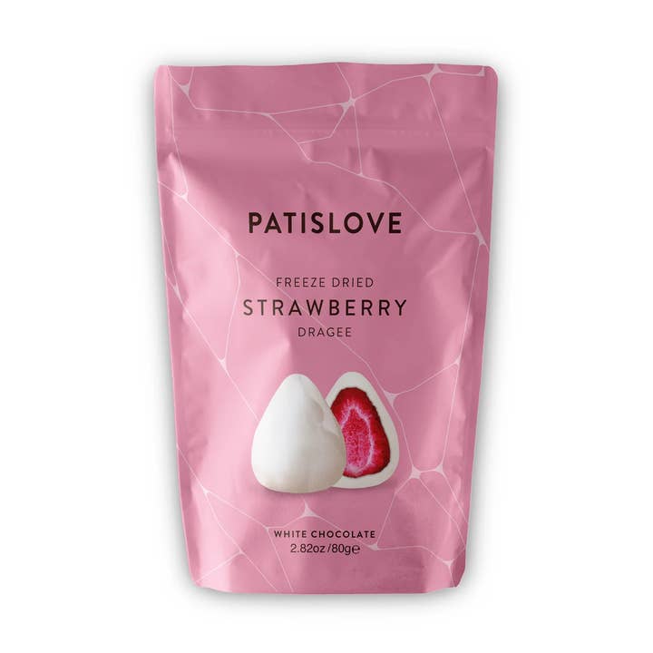 Patis Love Freeze Dried White Chocolate Strawberry Dragee for wholesale by Choco Nova