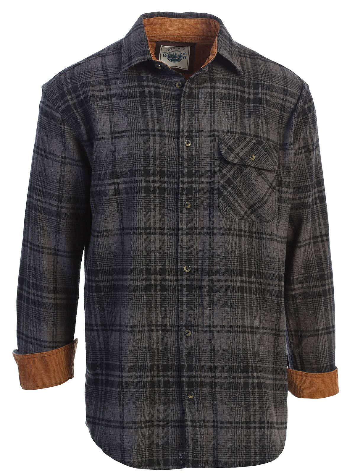 b-one inc - Wholesale Button Down Shirt - Men's - Men's Flannel Button Up Shirt with Corduroy Contrast GB-LS94FC15