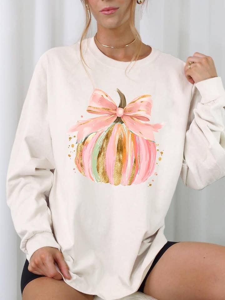 Brushstroke Pumpkin Graphic Long Sleeve Tee for wholesale by COLORBEAR