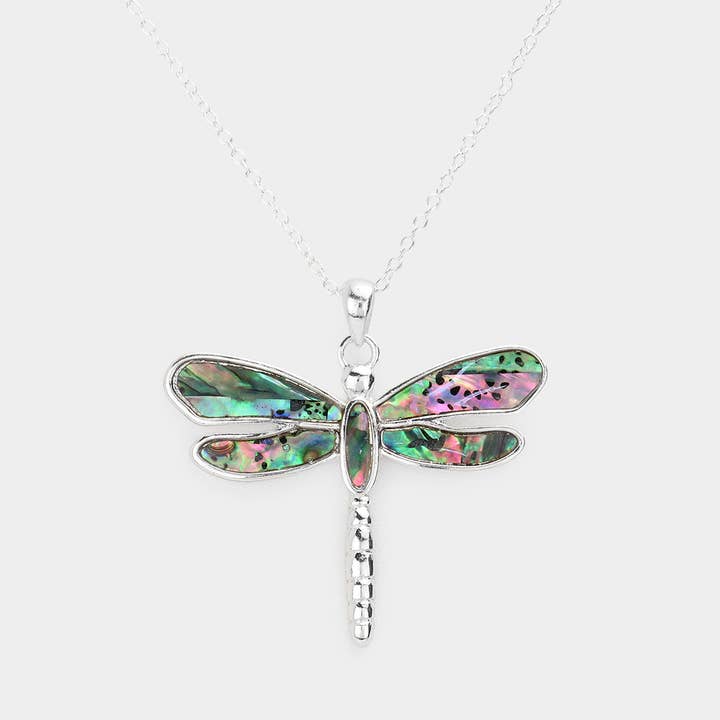 Sensibling Corp. - Wholesale Pendant/Charm Necklace - Abalone Embossed Metal Dragonfly Pendant Necklace