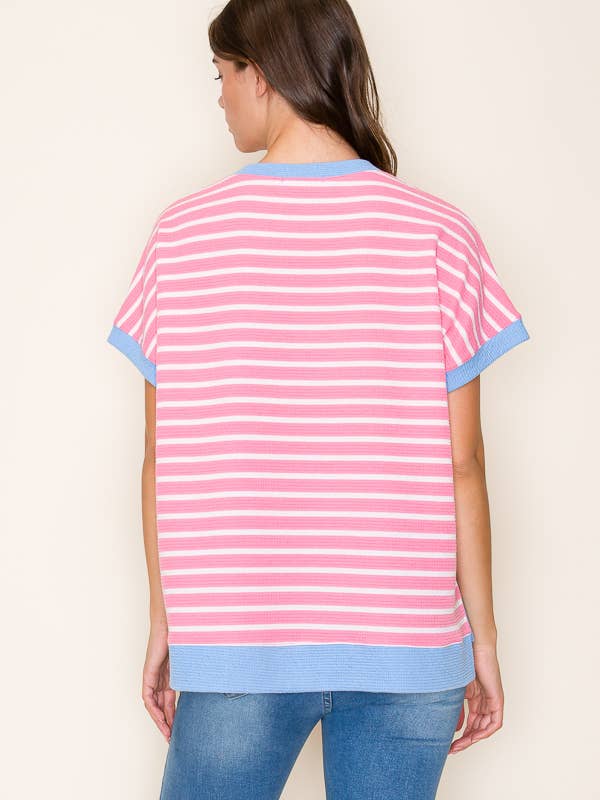 Tres Bien, Inc - Wholesale Knit Top - Women's - round neck s/s stripe cloud knit top