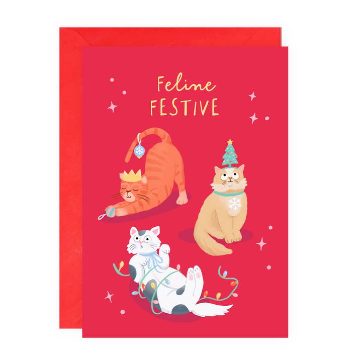Funny Christmas Card - Cute Cats - UK Designed for wholesale by Painted Parasol Studio