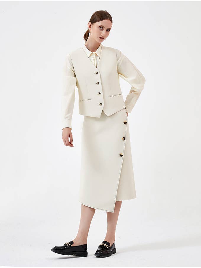 CUBIC – Engroshandel Nederdel - Dame – Asymmetrisk A-line Midi nederdel med ryg slids
