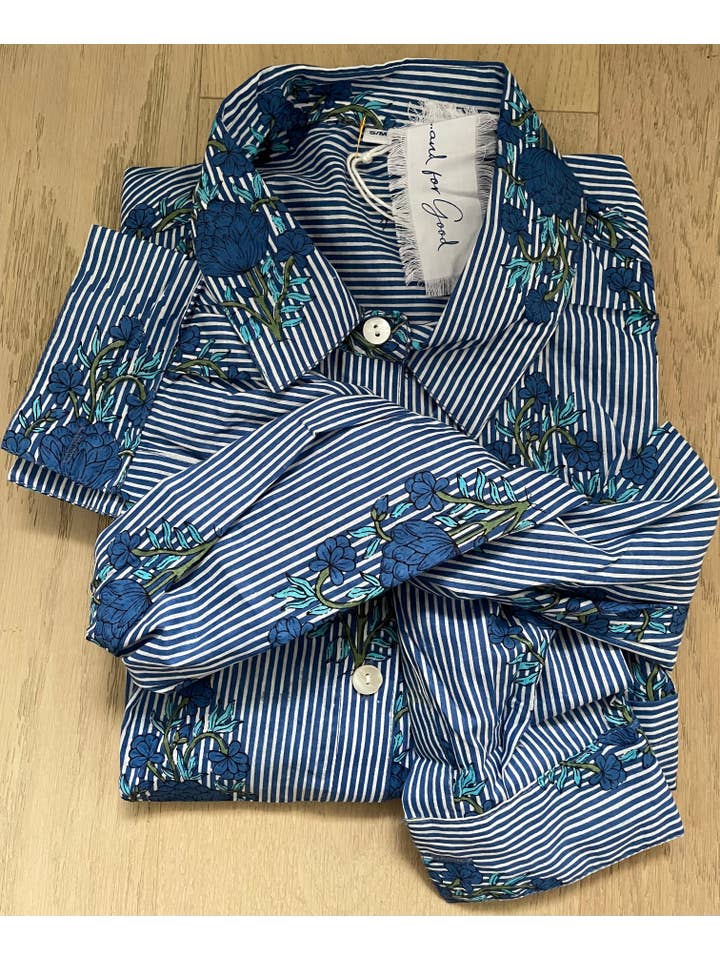 Avalon Floral Bleu Côtier Chemise Bon Petit Ami - Avalon Floral Bleu Côtier en vente sur Faire2