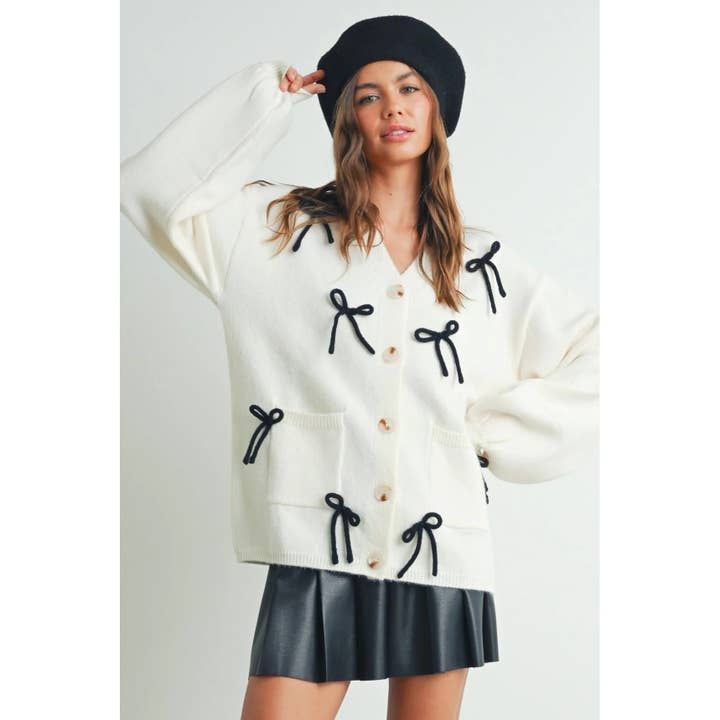 BUTTON DOWN BOW CARDIGAN for wholesale by Apolline