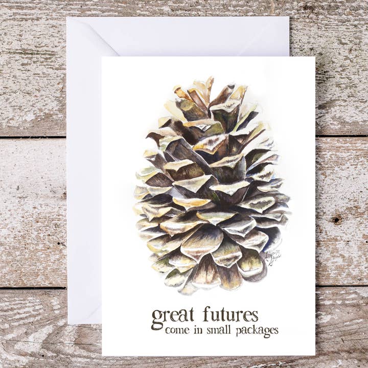 Pinecone Watercolor - Biglietto di congratulazioni per neonato, arte della scuola materna per la vendita all'ingrosso da parte di Art Reflects Light