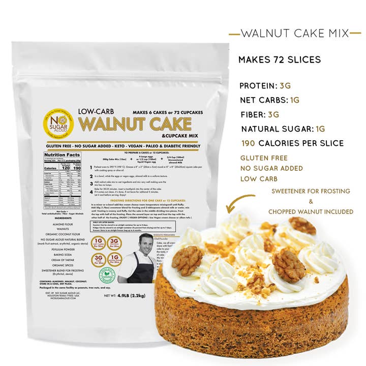 BULK - Low-Carb Walnut Cake Mix for wholesale by No Sugar Aloud LLC
