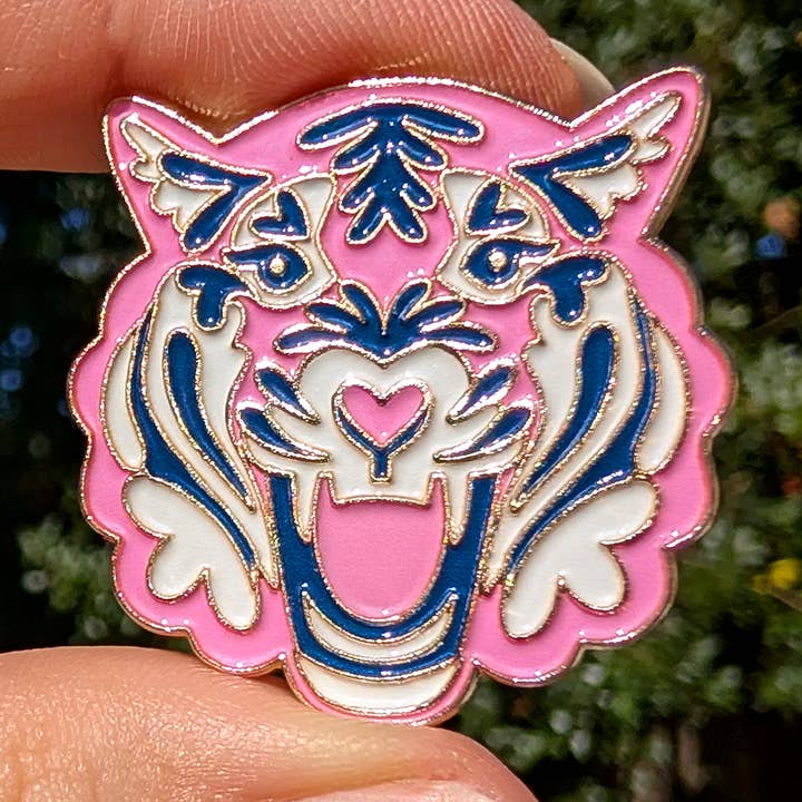 Pink Tiger Enamel Pin for wholesale by Wildkat Studio