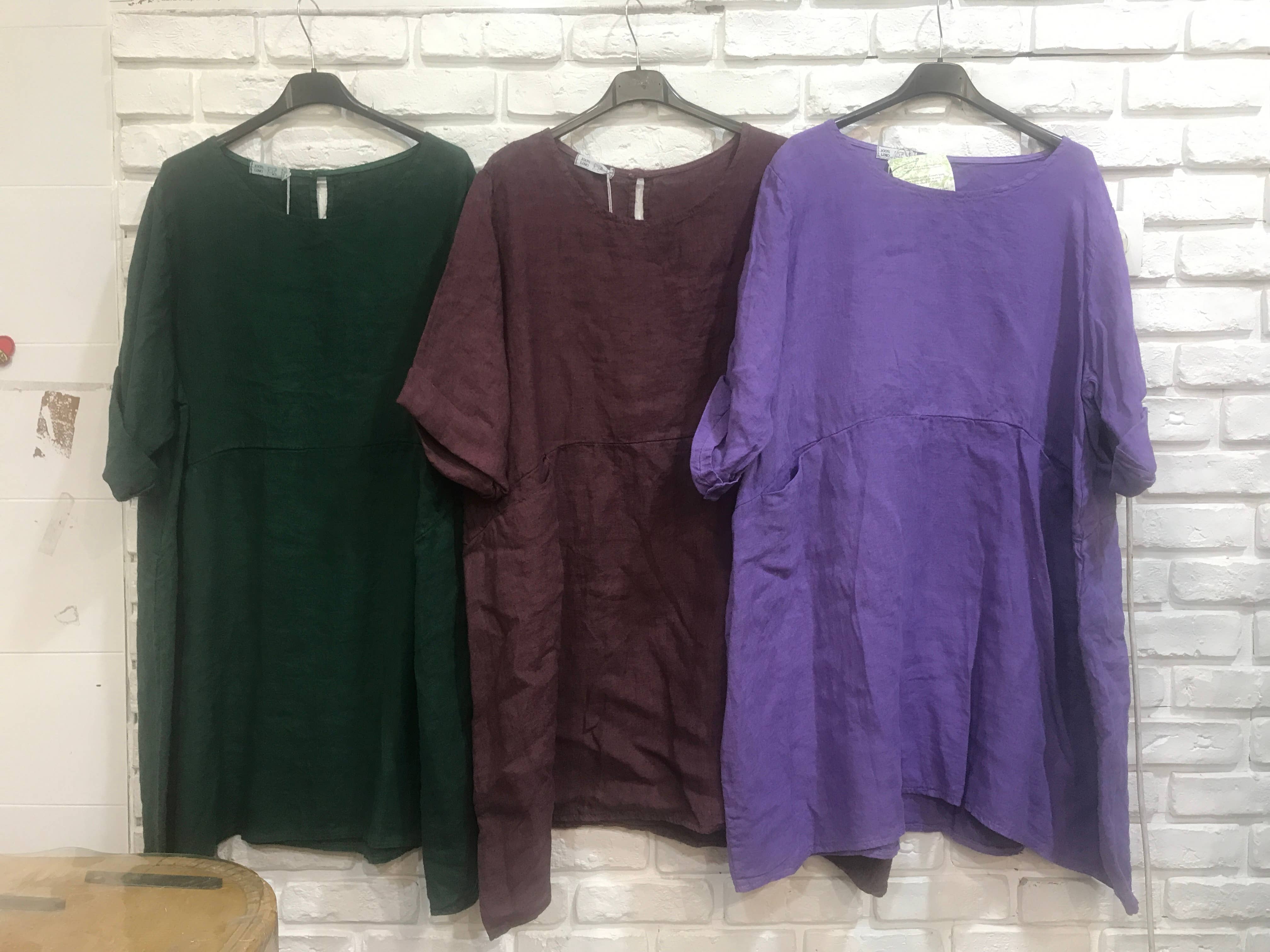 la maison des fibres naturelles – Engroshandel Kjole - Dame – Kort hørkjole med rund hals i 100 % hør 671927