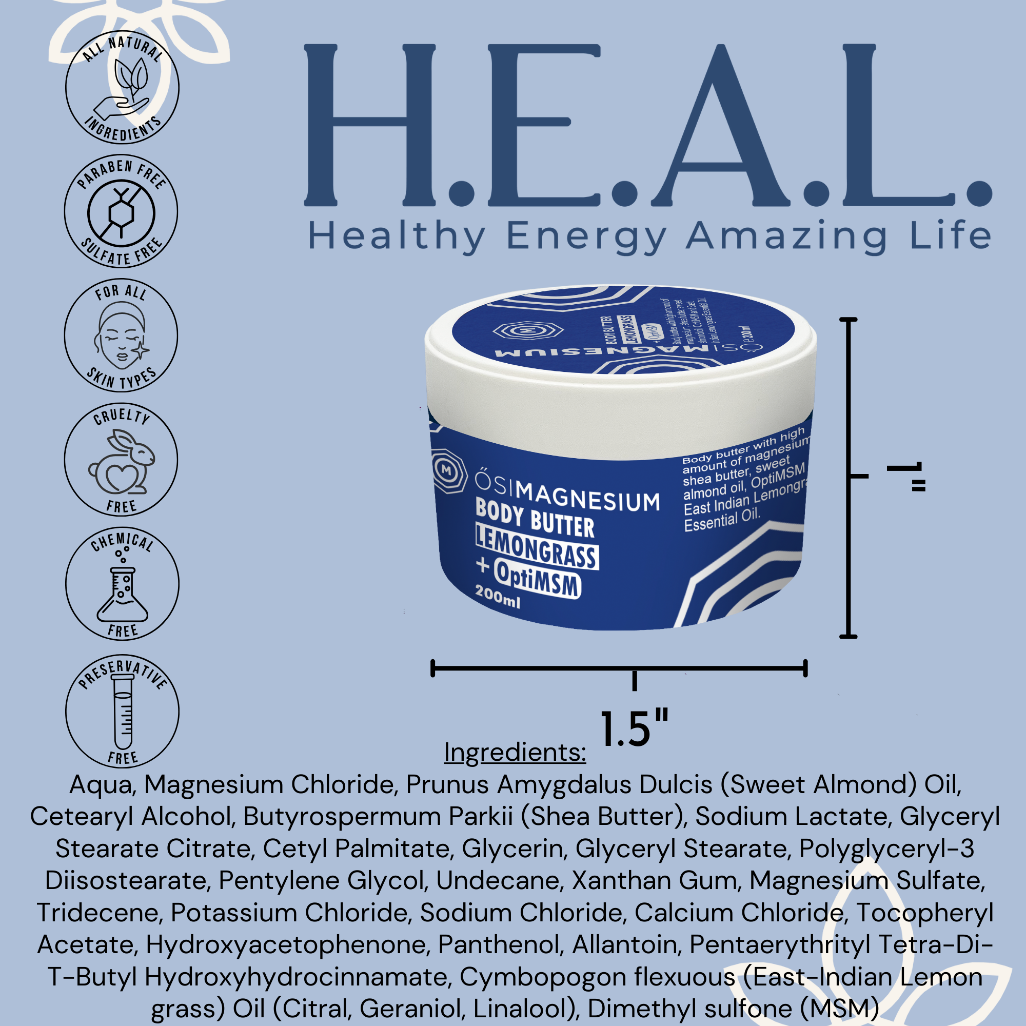 Healthy Energy Amazing Life - Wholesale Body Balm/Butter - ŐSIMAGNESIUM Body Butter + OptiMSM - 6.76oz6
