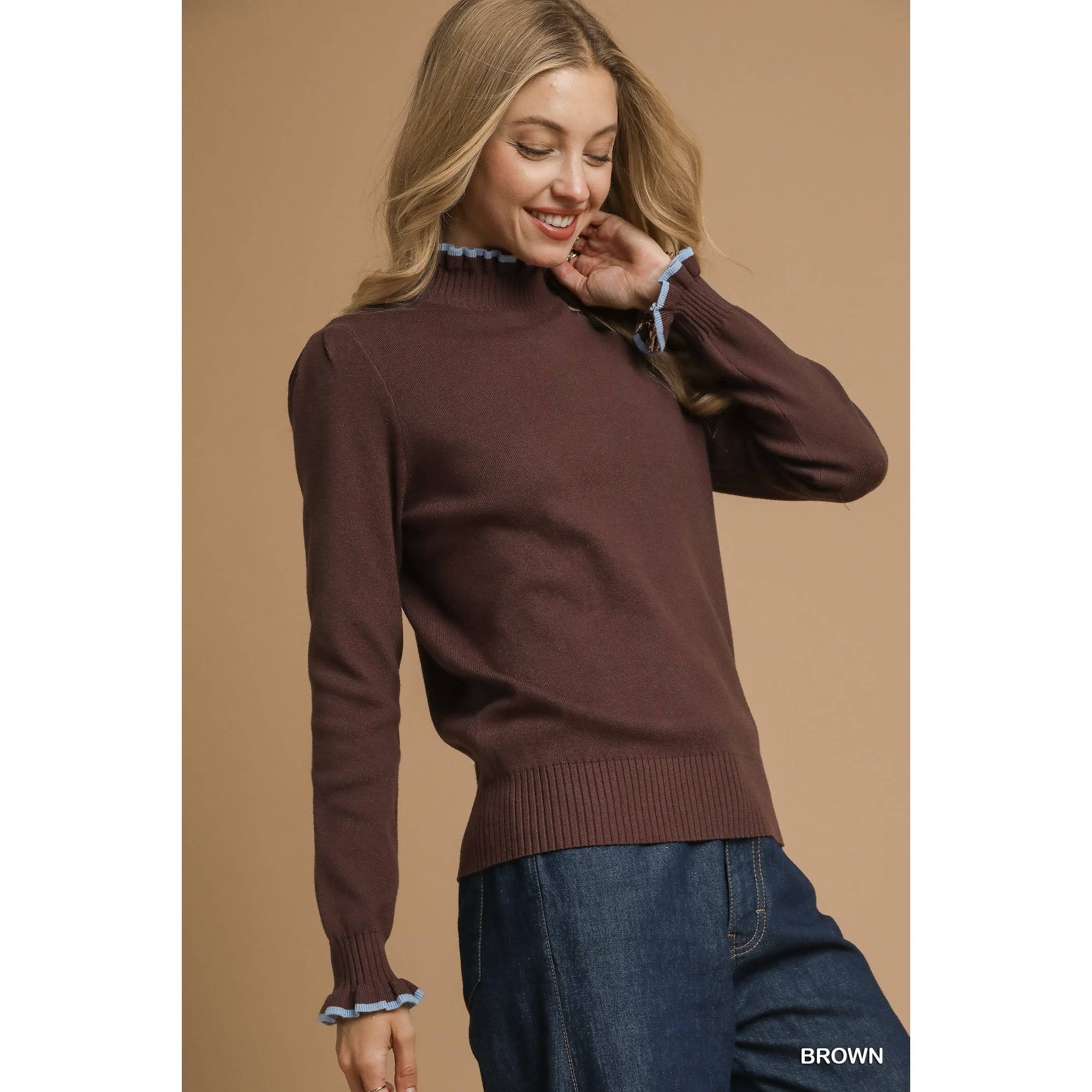 STYLE USA - Wholesale Tuniek - Dames - Trui met contrasterende randen en ruches breisel12