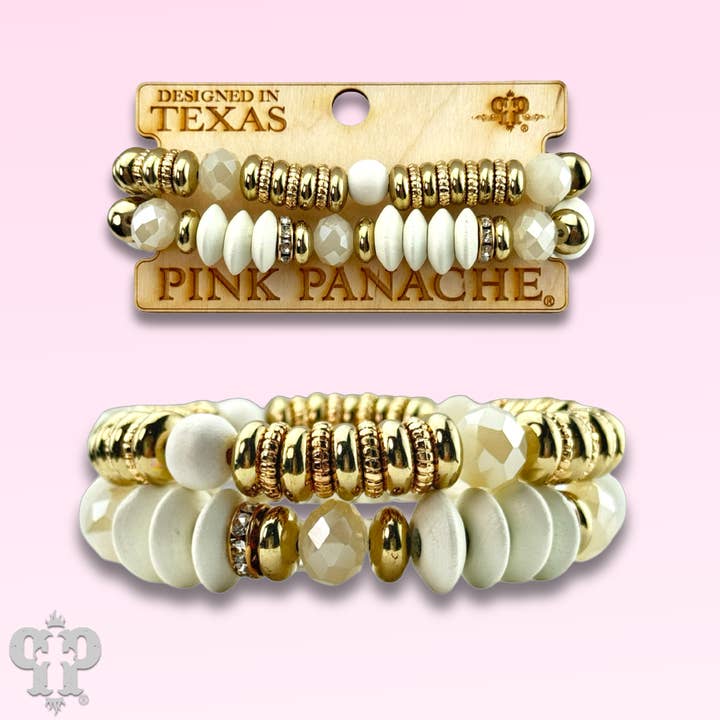 Chunky vit- och guldfärgat pärlarmband för wholesale av Pink Panache Brands