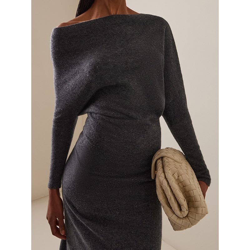 GREY Asymmetric Cashmere All-Match Long Sleeve Maxi Dress for wholesale on Faire2