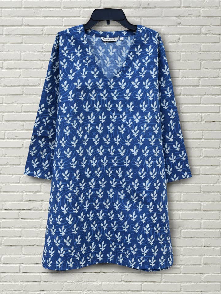 Tunique en pur coton à imprimé bloc KRITI pour la vente par Ayurvastram