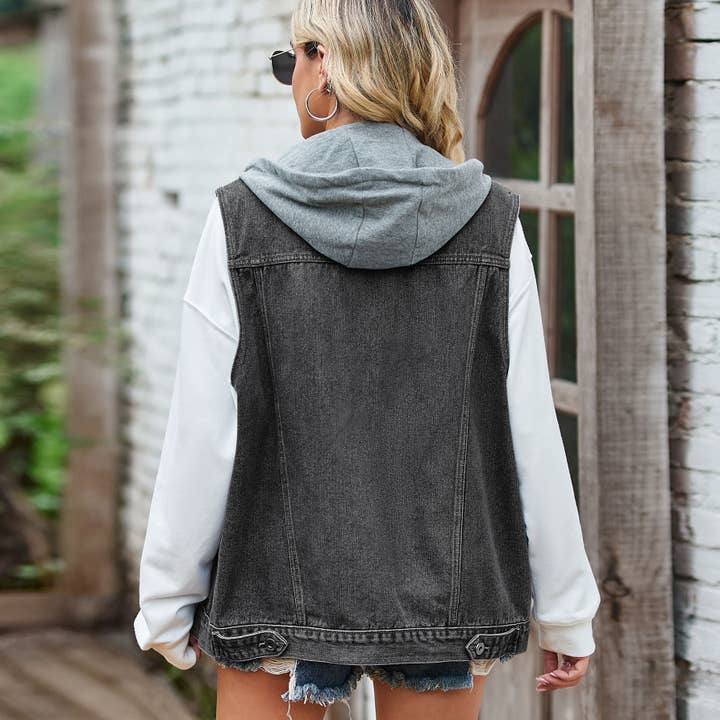 Sweetkama - Wholesale Outerwear Vest - Women's - Ladies Lapel Pockets Denim Daily Jacket Vest MN2111