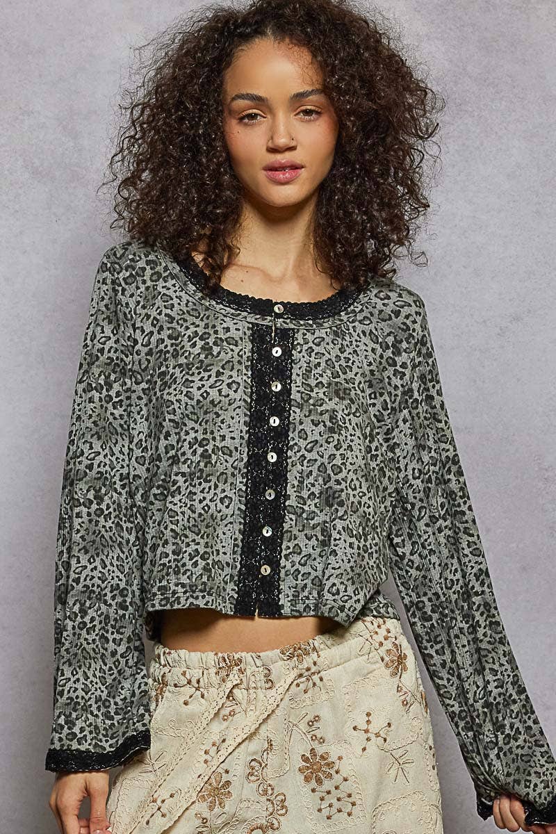 Pol Clothing - Wholesale Knit Top - Women's - Round neck long sleeve animal print rib knit top0