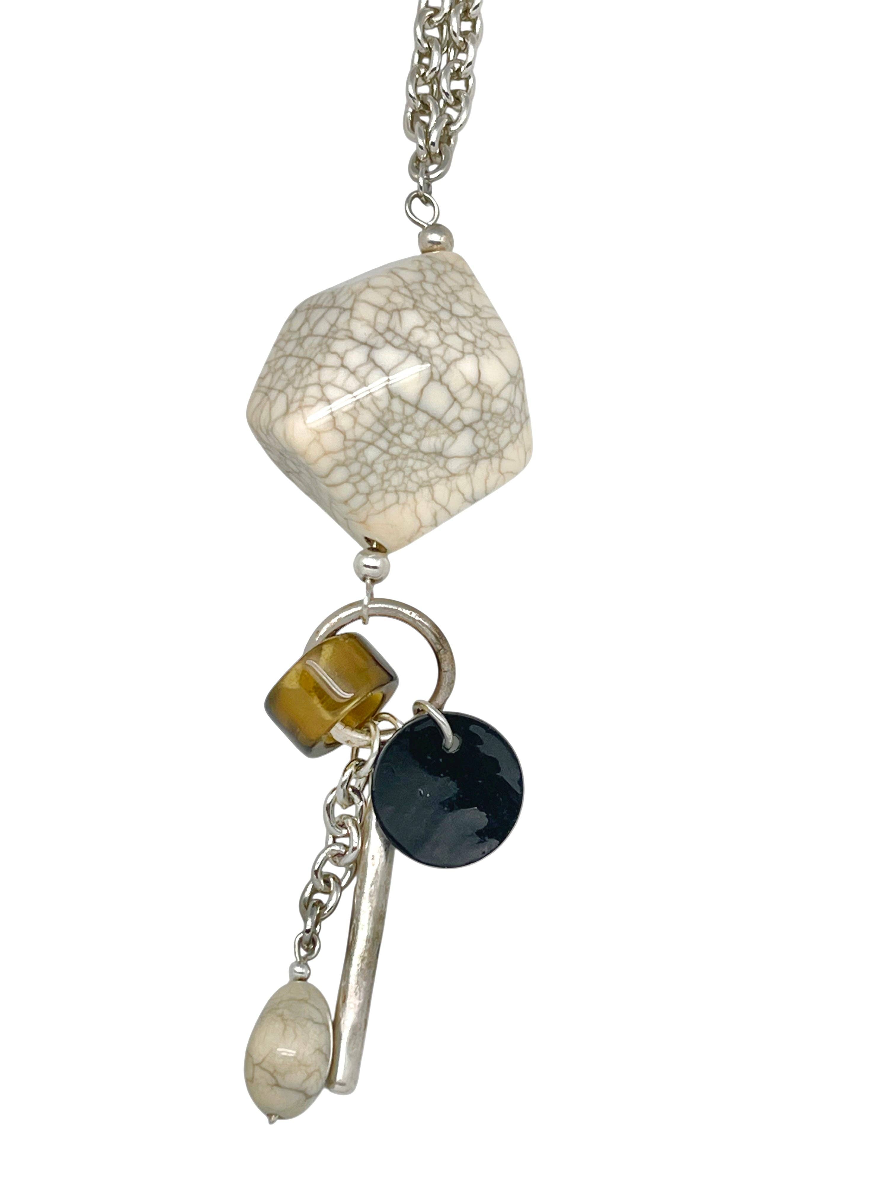 Gloria Mago - Wholesale Pendant/Charm Necklace - Long necklace Meteoro pendant charms mother-of-pearl crystal in silver 10µ2