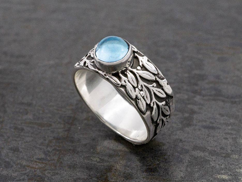 Leaf Design Ring with Blue Topaz Cabochon for wholesale on Faire1