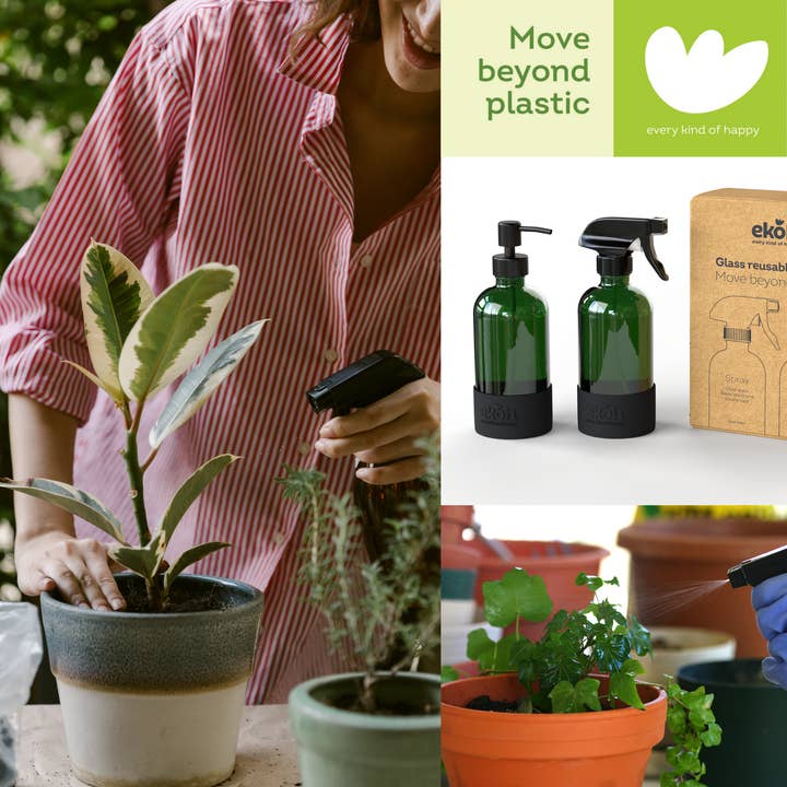 EKOH - Wholesale Spray Bottle - Green Glass Spray Bottles & Pump Dispenser 2pk - Refillable4