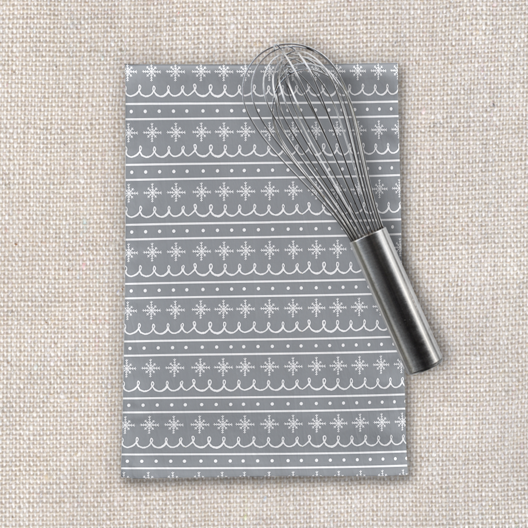 Lauren Ullrich Art - Wholesale Tea Towel - Gray Snowflake Pattern Tea Towel1
