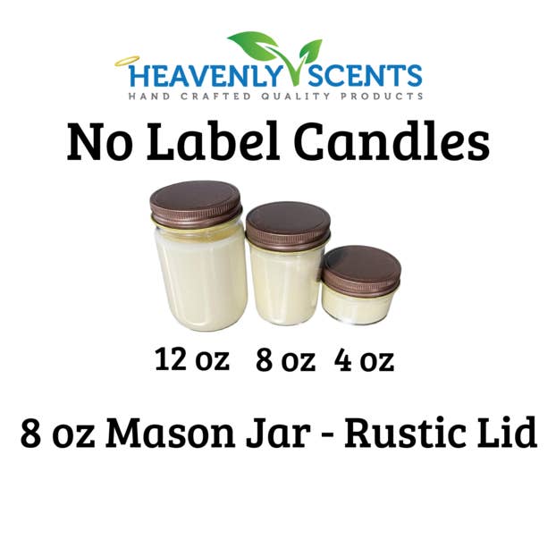 Heavenly Scents - Wholesale Jar/Filled Candle - 8oz Mason Jar Soy Candles - Rustic Lid - 6 Pack No Label