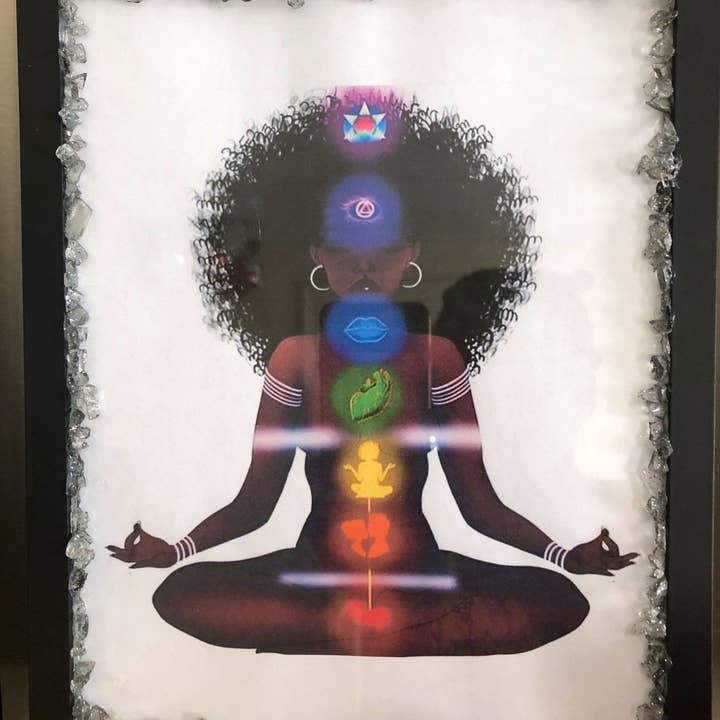 Arte de los Siete Chakras - Yoga de Chica Negra enmarcado para venta al por mayor de WHOLIFECO