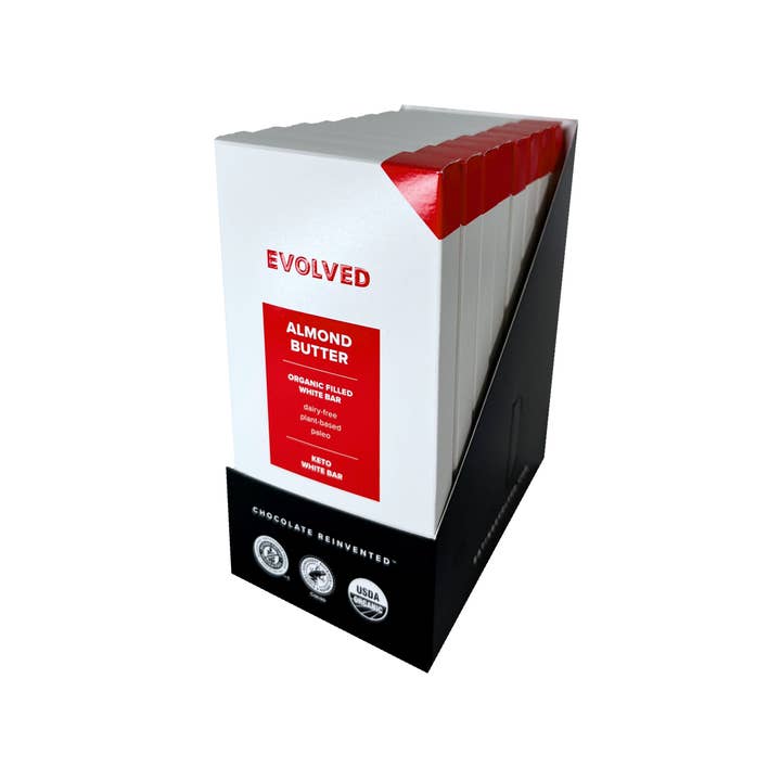 Almond Butter Organic Filled White Bars - 8 Pack for wholesale by EVOLVED Chocolate