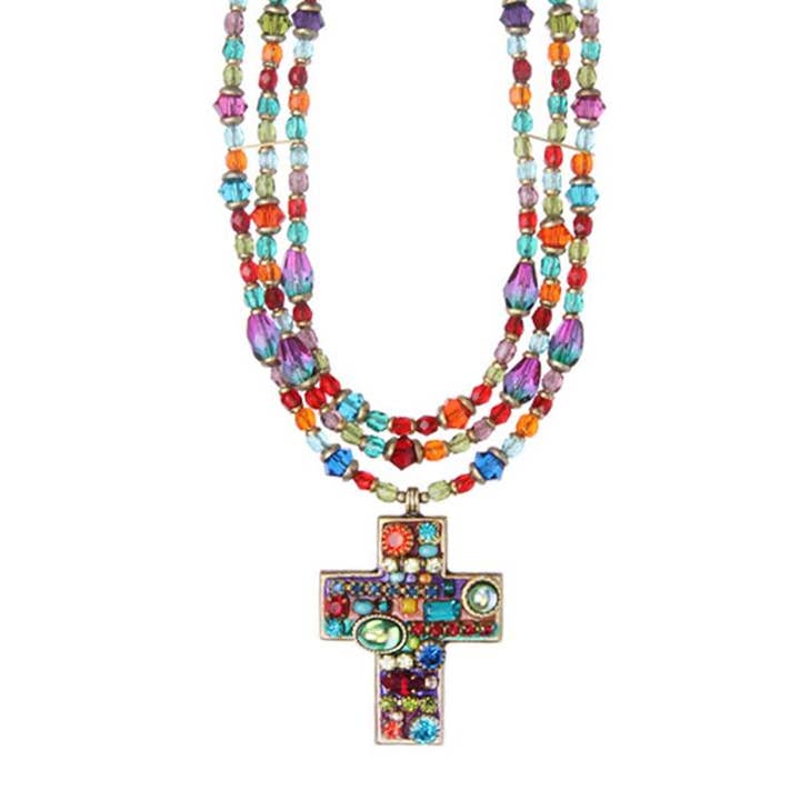 Collier croix multicolore multicolore pour la vente par Michal Golan Jewelry