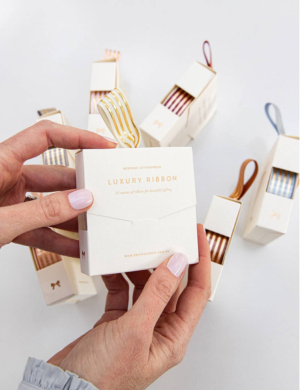 Bespoke Letterpress - Wholesale Ribbon – Gift wrapping - Cream Gold Foil Striped Ribbon - 10 metres3