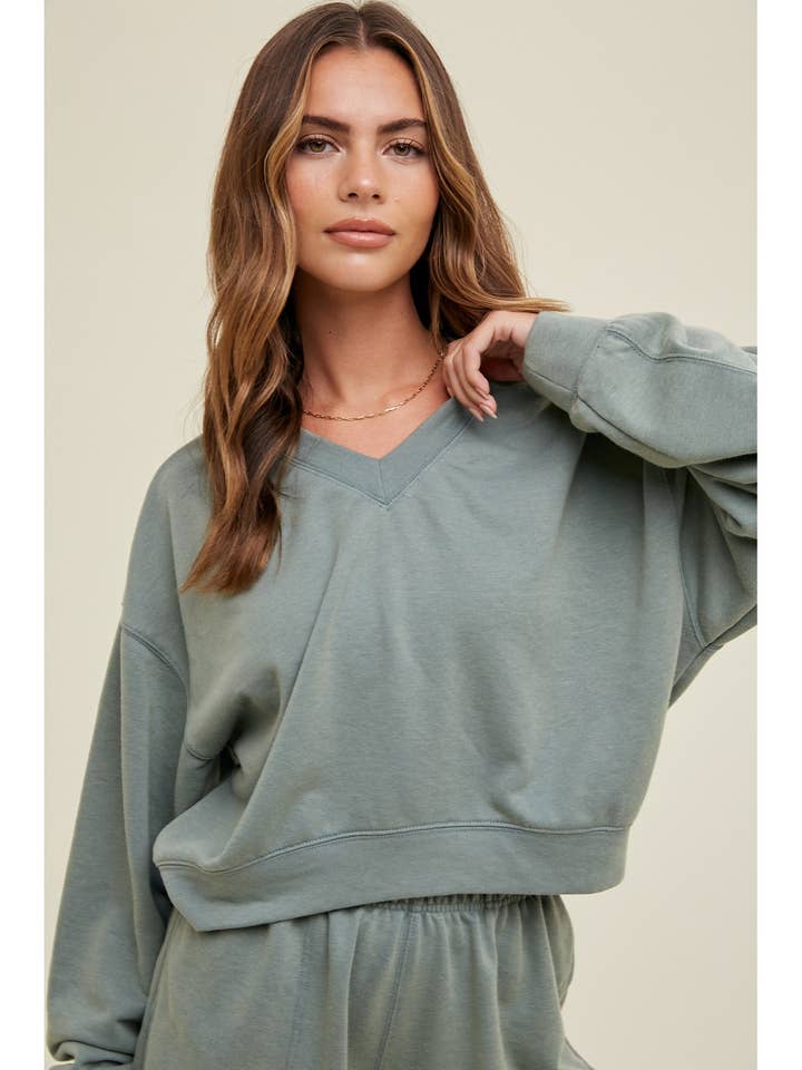 SWEAT-SHIRT COURT EN TISSU ÉPONGE DÉLAVÉ/WL24-8797T pour la vente par Wishlist Apparel