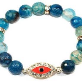 10mm genuine marble beads tones w/Protective energy Eye crystal jeweled in-line charm 622B0331 for wholesale by Zirconmania Wholesale Fashion Jewelry